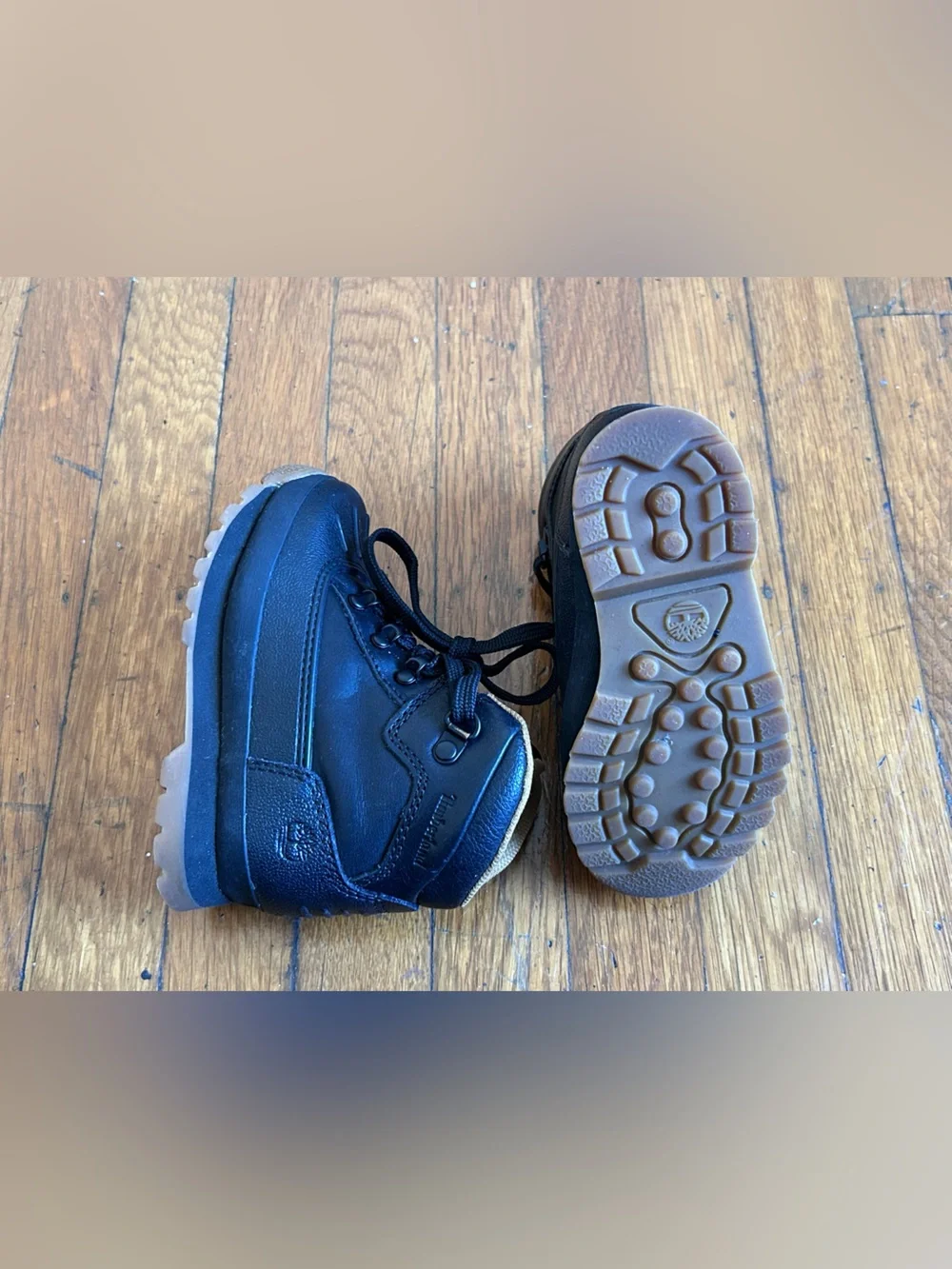 Timberland Kids Black and Tan Lace-Up Boots